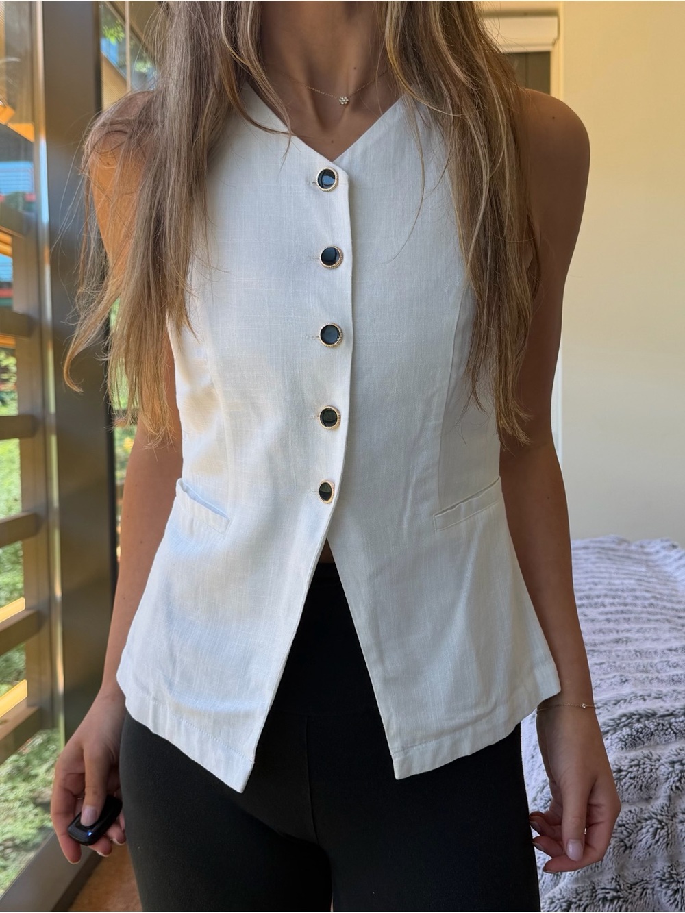 The Workshop White Button Up Vest Top Business Casual